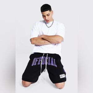 boohoo — black & purple varsity athletic shorts